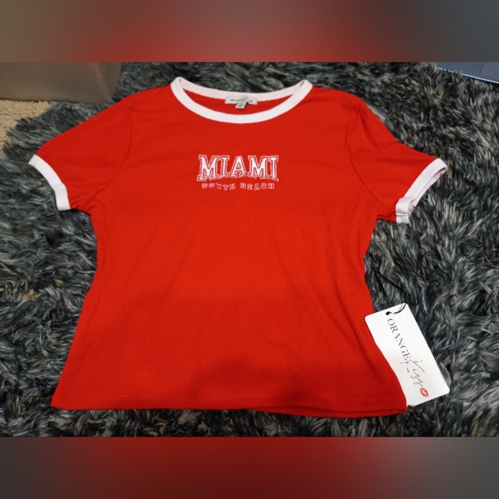 Red Orange Kiss Ribbed Miami Crop Top